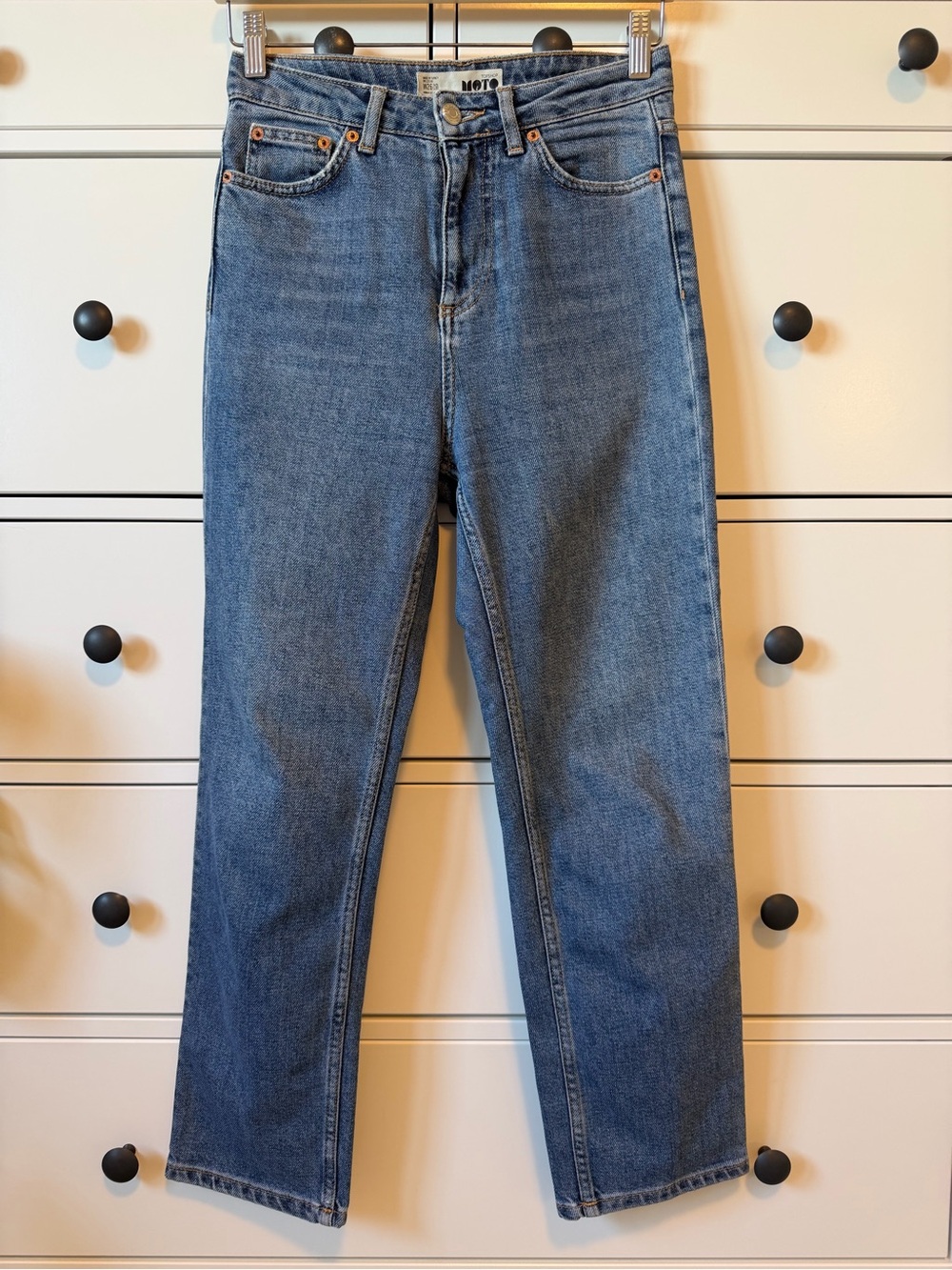 Topshop Moto High-Rise Straight Jeans - Blue